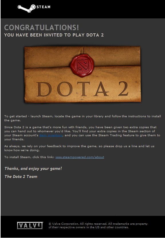 Приглашение Dota 2 Бета